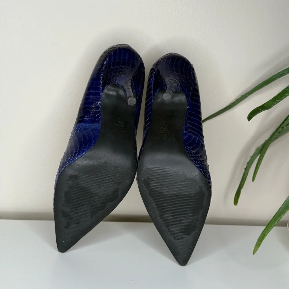 Vintage Nina New York Snakeskin Blue Pointed Toe Stiletto Heels Size 8.5M - Picture 8 of 13